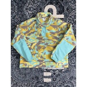 The North Face Womens Sz Large  Cragmont Camo 1/4 Snap Fleece Jacket Yellow Blue